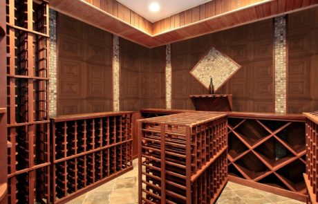 A Custom Diamond Square Elevation Panel made of Veneer on a Wall in a Wine Cellar