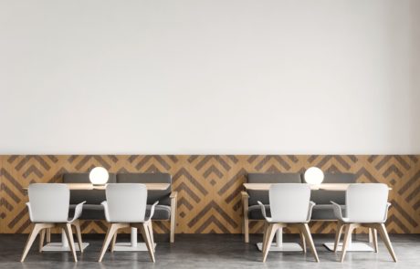 A Custom Stacked Elevation Panel made of Veneer on a Wall in a Cafe